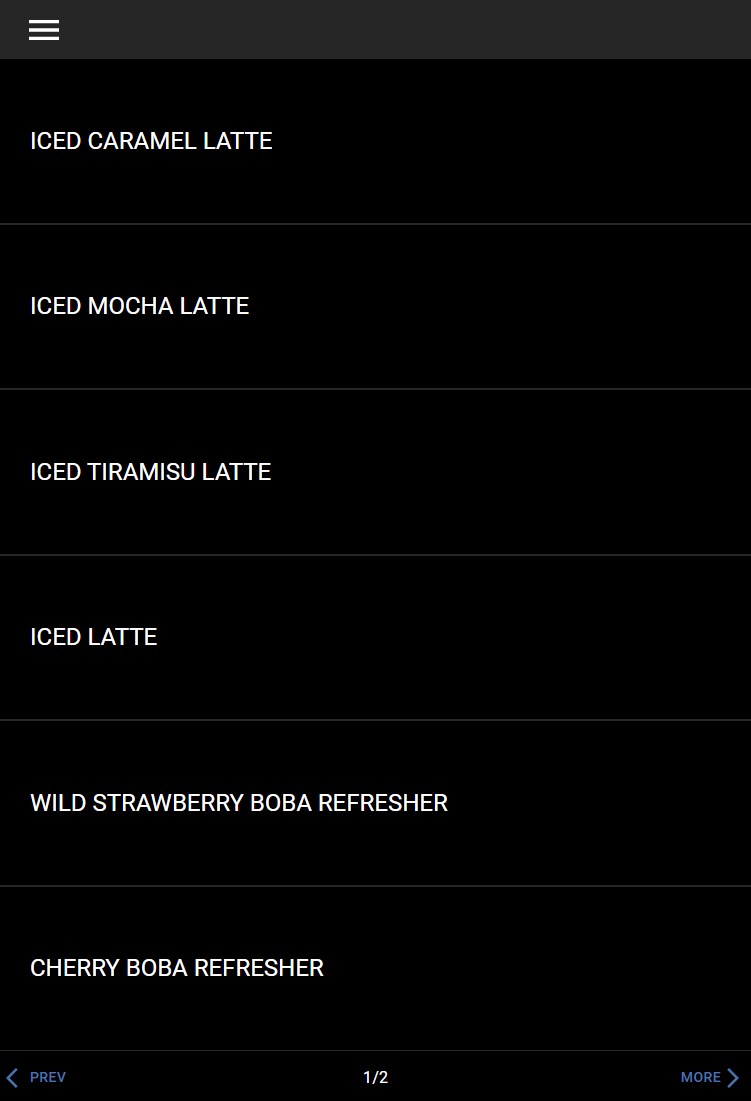 Product Select Screen